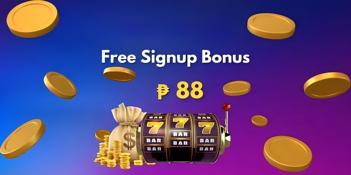 Promotional banner with golden coins, jackpot ribbons and welcome bonus text